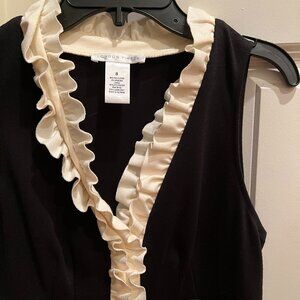London Times Black with White Ruffle Short Mini Dress Size 8 Regular